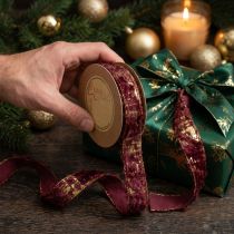 Artikel Dekoband mit Fell Schmuckband Kunstfell Bordeaux Gold 25mm 15m
