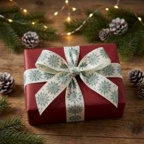 Artikel Weihnachtsband Band mit Schneeflocken Weiß Grün 25mm 20m