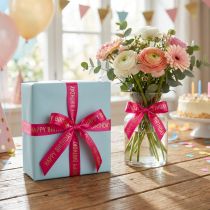 Artikel Geschenkband Happy Birthday mit festlicher Schrift für Geburtstagsgeschenke dekorieren 18m