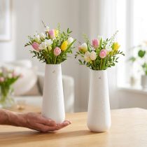 Artikel Keramikvase in Weiß Gold Vogel Deko Ø6,5cm H19cm 2 St