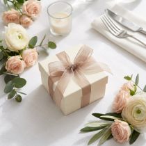 Artikel Organzaband Geschenkband Beige Band Webkante Taupe 15mm 50m