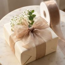 Artikel Organzaband Geschenkband Beige Band Webkante Taupe 40mm 50m