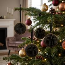 Artikel Wabenbälle Wabenkugeln Weihnachten Schwarz Gold Ø7cm 4St