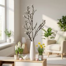 Artikel Künstlicher Magnolienzweig, Frühlingsdeko, Dekozweig mit Knospen Braun, Weiß L135cm
