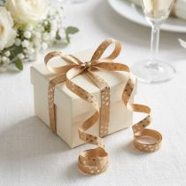 Artikel Geschenkband Kräuselband mit Herzen Gold Braun 10mm 100m