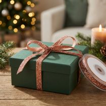 Artikel Weihnachtsband Rosa Kupfer Glitter Dekoband 10mm 10m