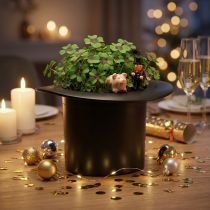 Artikel Zylinder Schwarz, Pflanzgefäß, Silvesterdeko, Übertopf, Zaubererhut H16cm