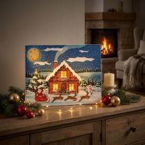 Artikel LED Bild Weihnachten Weihnachtsmann mit Schneemann LED Wandbild 38x28cm
