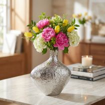 Artikel Deko Vase Metall Gehämmert Blumenvase Silber 24x8x27cm