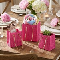 Artikel Geschenktüten mit Henkeln Papier Pink Gelb Grün Textil Optik 10,5cm 12St