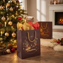Artikel Geschenktüte Weihnachten Geweih Braun/Gold 18x10x23cm 2St