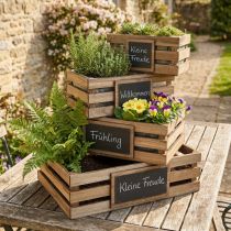 Artikel Holzkiste mit Tafel Kiste Pflanzkasten 40/35/30/25cm 4er-Set