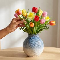 Artikel Keramikvase Glasiert Blau Weiß Geflochtene Optik H18,5cm