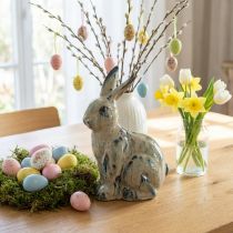 Artikel Osterhase Keramik Beige Blau Glasiert 18x11x25,5cm