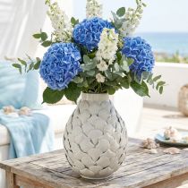 Artikel Maritime Deko Vase Metallvase Muscheln Grauweiß Ø24cm H31,5cm