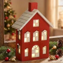 Artikel Holzhaus Deko Lichthaus Holz Rotweiß Für Batterie H19,5cm