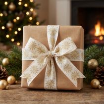Artikel Weihnachtsband Geschenkband Schneeflocke Weiß 25mm 20m