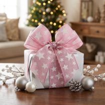 Artikel Weihnachtsband Drahtkante Rosa Weiß Stern B25mm L15m