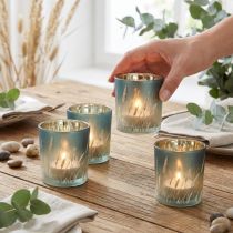 Artikel Deko Windlicht Glasmotiv Gräserdesign für stimmungsvolle Raumakzente blau 8cm 4St.