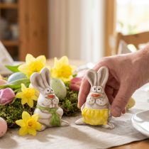 Artikel Osterhasen Figuren Handbemalte Keramik Deko Lustiges Design für Ostern dekorieren 11cm 4St