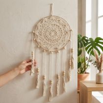 Artikel Makramee Traumfänger Wandbehang Boho Chic Wanddeko Handgefertigt Creme Ø22cm H54cm
