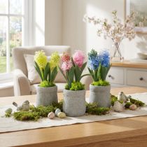 Artikel Hyazinthe künstlich im Topf Gelb Rosa Blau H23cm 3St