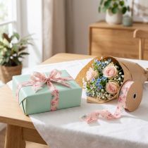 Artikel Geschenkband Blumenmuster für verspielte Geschenke und Bastelarbeiten 2,5cm 15m