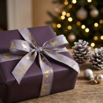 Artikel Geschenkband Lavendel Gold Weihnachten Hirsche 25mm 15m