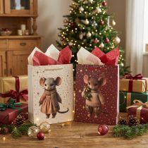 Artikel Geschenktüte mit Mausmotiv und Sternen für Weihnachten 24cm 2St