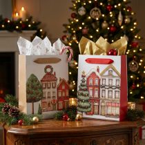 Artikel Weihnachtliche Geschenktüte mit Häusern und Tannenbaum 16cm 2St