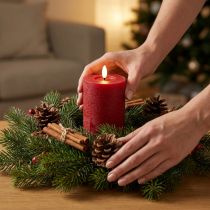Artikel LED-Stumpenkerze aus Echtwachs in Rot mit Timer und warmweißem Licht 12cm