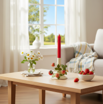 Artikel Kerzenständer Metall Erdbeer Deko Sommer Creme H13cm