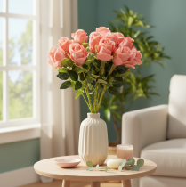 Artikel Kunstblume Rose im Bund Langer Stiel 62cm 12St