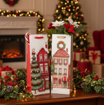 Artikel Geschenktasche Flasche Weihnachten Haus und Tannenbaum 36cm 2St