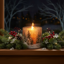 Artikel Windlicht Glas mit Winterwald im Schnee Weihnachtsdeko 20cm