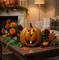 Artikel Keramik Kürbis mit Gesicht LED Dekoration Halloween 19cm