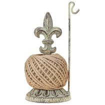 Artikel Garnrollenhalter Antik Deko Metall mit Lilie und Jute 20,5cm