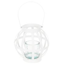 Artikel Gartenlaterne Metall Glas Windlicht zum Hängen Weiß Ø18,5cm