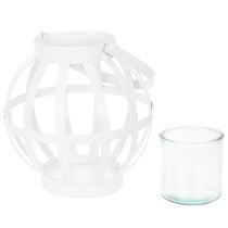 Artikel Gartenlaterne Metall Glas Windlicht zum Hängen Weiß Ø18,5cm