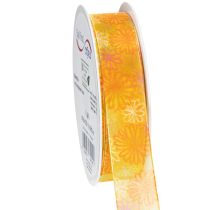 Artikel Geschenkband Blumen Organzaband Gelb Orange 25mm 18m