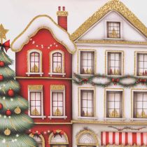Artikel Weihnachtliche Geschenktüte mit Häusern und Tannenbaum 16cm 2St