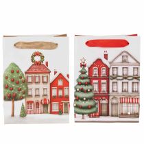 Artikel Weihnachtliche Geschenktüte mit Häusern und Tannenbaum 16cm 2St