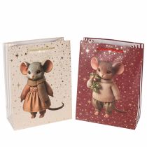 Artikel Geschenktüte mit Mausmotiv und Sternen für Weihnachten 24cm 2St