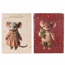 Artikel Geschenktüte mit Mausmotiv und Sternen für Weihnachten 24cm 2St