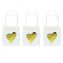 Geschenktüten mit Herzen und Henkeln Weiß Gold 10,5cm 12St
