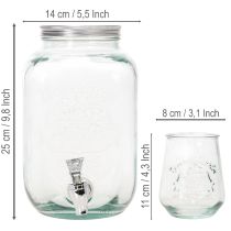 Artikel Getränkespender Glas mit Zapfhahn Set mit 4 Trinkgläsern H25,5cm