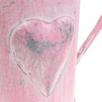 Pflanzgefäß Gießkanne mit Herz Rosa, Weiß gewaschen Ø12,5cm H13cm