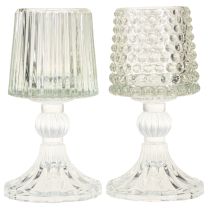 Artikel Glas Teelichthalter mit Fuß Punkte und Rillen H15cm 2St