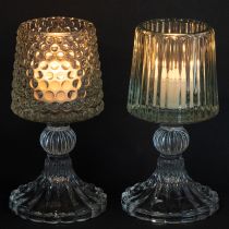 Artikel Glas Teelichthalter mit Fuß Punkte und Rillen H15cm 2St