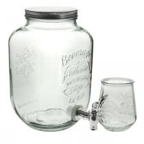 Getränkespender Glas mit Zapfhahn Set mit 4 Trinkgläsern H25,5cm